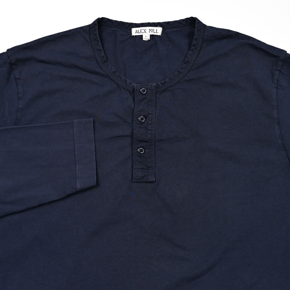 Alex Mill Henley Shirt Men's Large Blue 100% Cotton Long Sleeve Preppy 3 Button‎